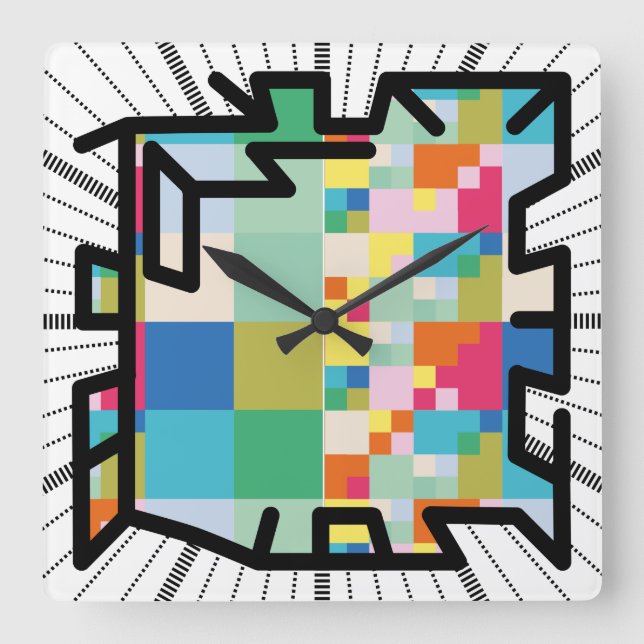 PIXELAT chained numbers by Masanser Square Wall Clock (Front)