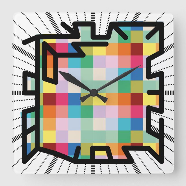 PIXELAT chained numbers by Masanser Square Wall Clock (Front)