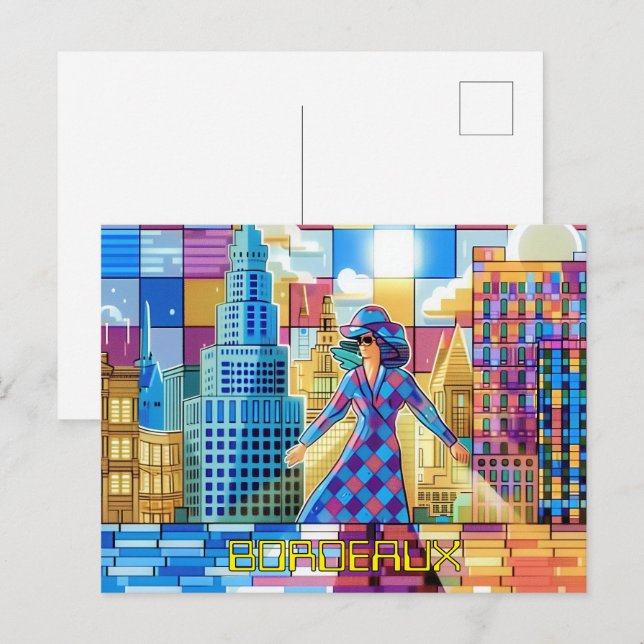 Pixelated 2D Game Art Bordeaux Postcard (Front/Back)