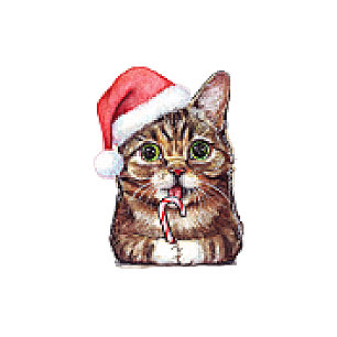 Pixelated Cat Cute Christmas Cat Santa Hat T-Shirt