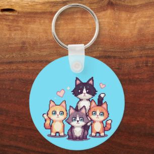 Pixelated Colorful Kitties  Keychain