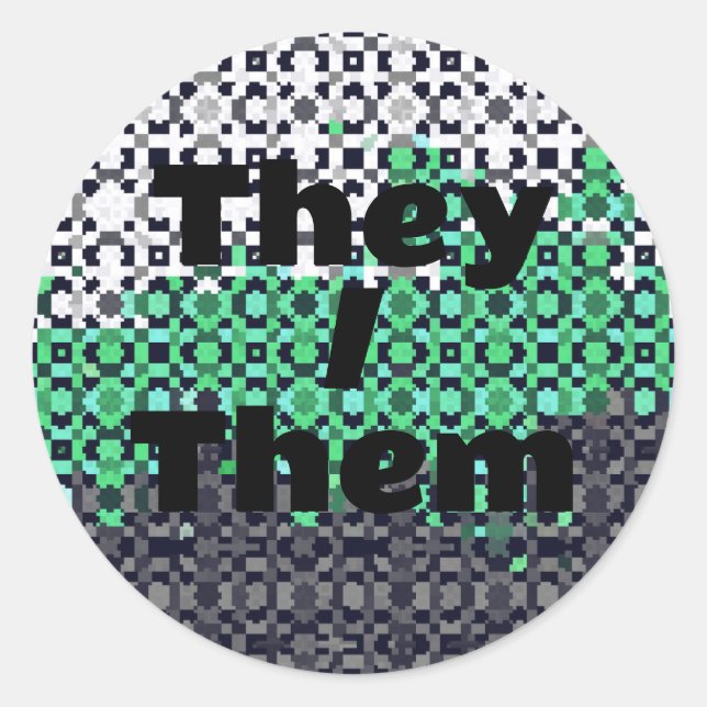 Pixelated Customizable Pronoun Neutrois Pride Flag Classic Round Sticker (Front)