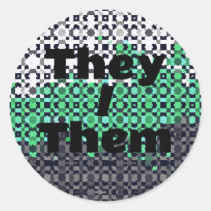 Pixelated Customizable Pronoun Neutrois Pride Flag Classic Round Sticker