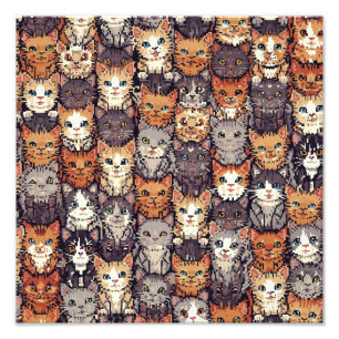 Pixelated Digital Colorful Cats Photo Print