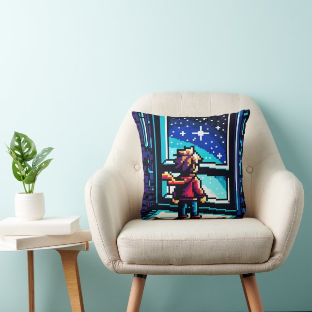 Pixelated Digital Exploration Throw Pillow (Chair)
