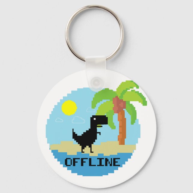 Pixelated Dinosaur Vacation Tech Enthusiasts Coder Keychain (Front)