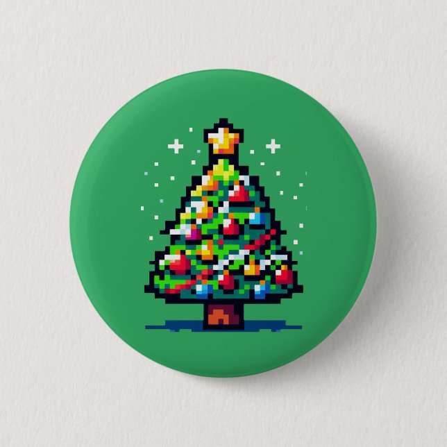 Pixelated Festivity: 8-Bit Christmas Tree Design 2 Inch Round Button (Front)