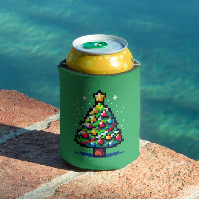 Pixelated Festivity: 8-Bit Christmas Tree Design Can Cooler (In Situ Pool)