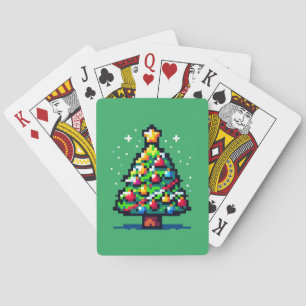 Pixelated Festivity: 8-Bit Christmas Tree Design Playing Cards