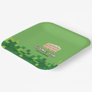 Pixelated Game On Kids Birthday Invitation Paper Plate