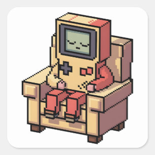 Pixelated Gamer Birthday Cake Kids Video Square Sticker