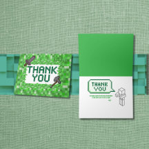Pixelated Gamer Green Building Folded Thank You 