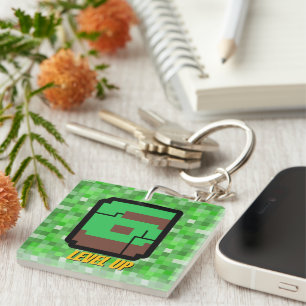 Pixelated Gamer Green Building Level Up 6 Keychain