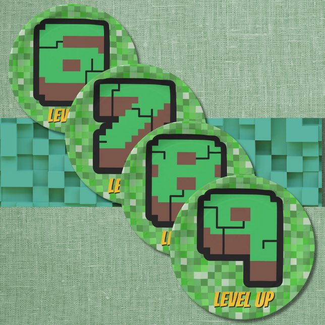 Pixelated Gamer Green Building Level Up 7 Paper Plate (Creator Uploaded)