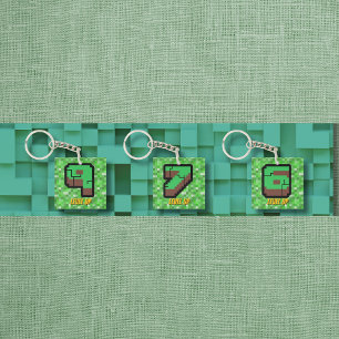 Pixelated Gamer Green Building Level Up 9 Keychain