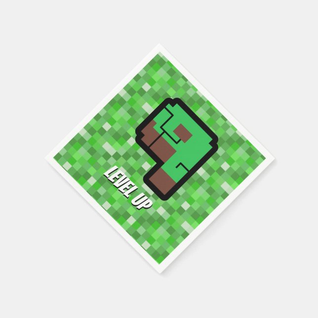 Pixelated Gamer Green Building Level Up 9 Napkin (Corner)