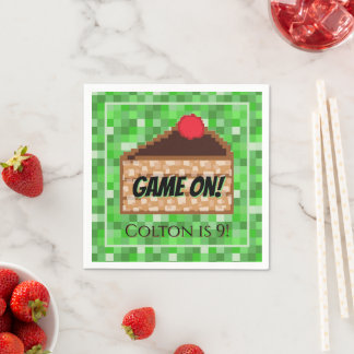 Pixelated Gamer Green Pixel Cake Slice Folded  Napkin