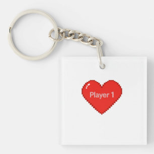Pixelated Gaming Heart - Player 1 Art Keychain