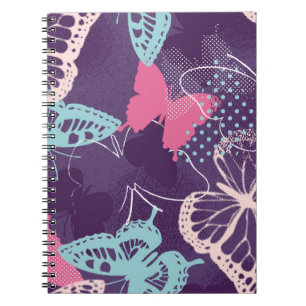 Pixelated graffiti butterflies in a pretty colour  notebook