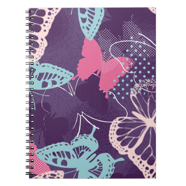Pixelated graffiti butterflies in a pretty colour  notebook (Front)