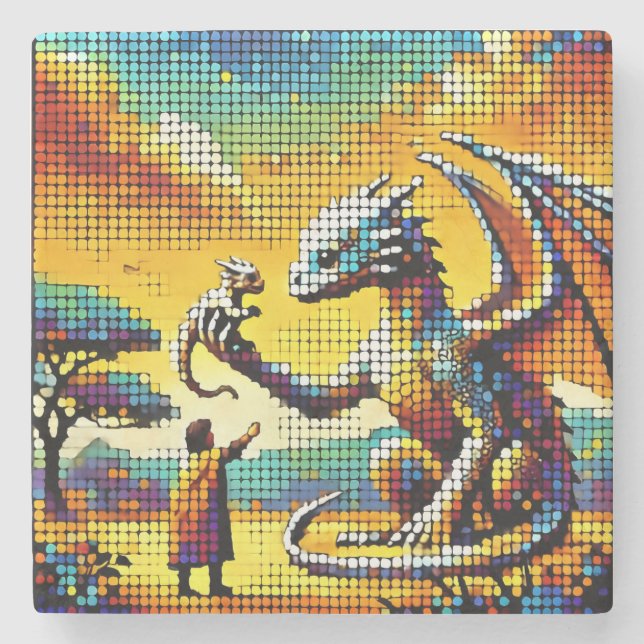 pixelated image of a dragon trainer stone coaster (Front)