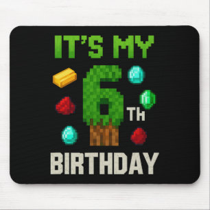 Pixelated Level 6 Birthday Gamer Kids Pixel Art De Mouse Pad
