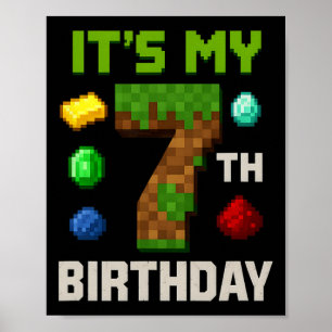 Pixelated Level 7 Birthday Kids Gamer Party Design Poster