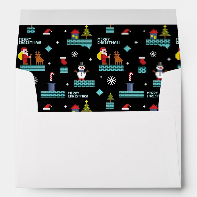Pixelated Merry Christmas Pattern - Retro Design Envelope (Back (Bottom))