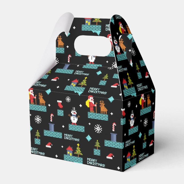 Pixelated Merry Christmas Pattern - Retro Design Favor Box (Front Side)
