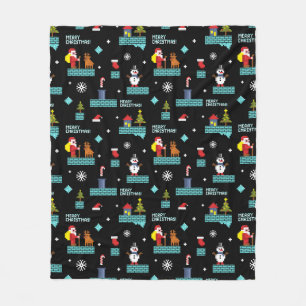 Pixelated Merry Christmas Pattern - Retro Design Fleece Blanket