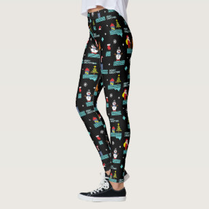Pixelated Merry Christmas Pattern - Retro Design Leggings