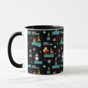 Pixelated Merry Christmas Pattern - Retro Design Mug