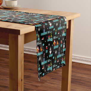 Pixelated Merry Christmas Pattern - Retro Design Short Table Runner