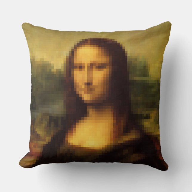 Pixelated Mona Lisa Throw Pillow (Front)