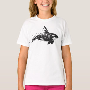 Pixelated Orca Graphic – Digital Glitch  T-Shirt