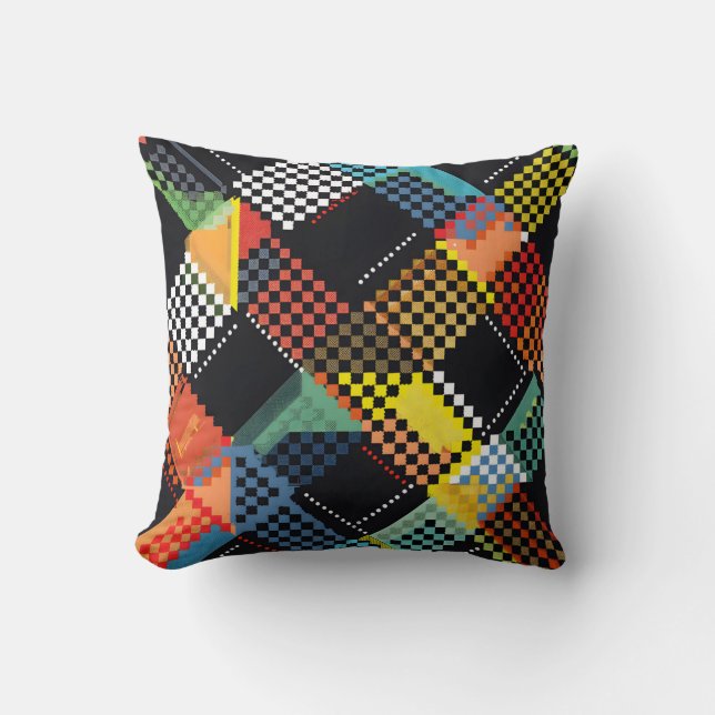 Pixelated Patchwork Throw Pillow (Front)