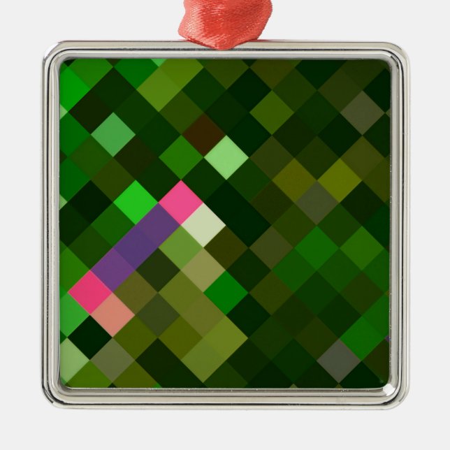 Pixelated Pattern - Green Metal Ornament (Front)