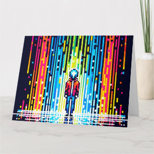 Pixelated Rain of Solace - Retro Digital Art Card