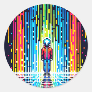 Pixelated Rain of Solace - Retro Digital Art Classic Round Sticker