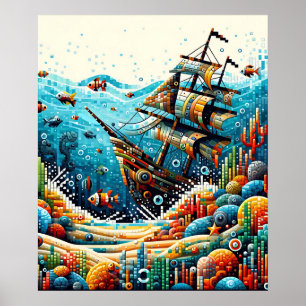 Pixelated Seascape Poster
