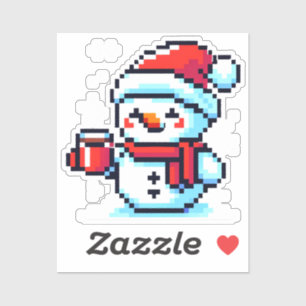 Pixelated Snowman with Coffee - Winter Holiday Art