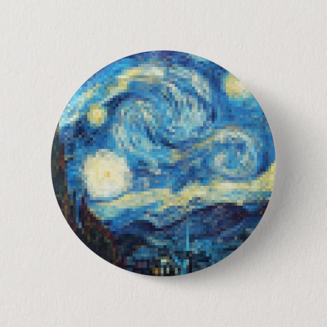 Pixelated Starry Night by Van Gogh 2 Inch Round Button (Front)
