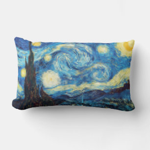 Pixelated Starry Night by Van Gogh Lumbar Pillow