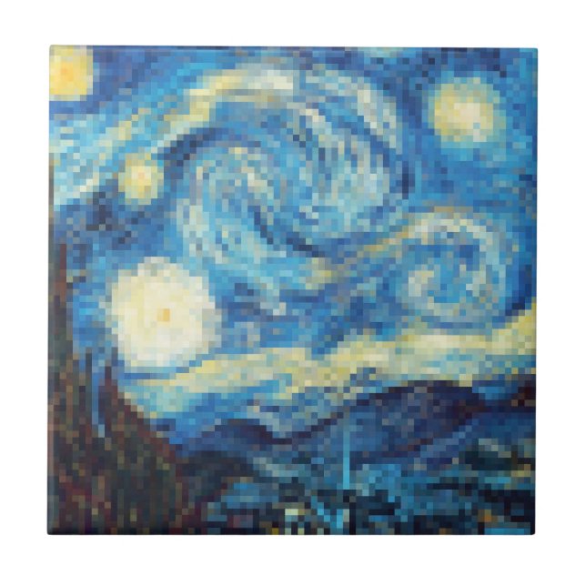 Pixelated Starry Night by Van Gogh Tile (Front)