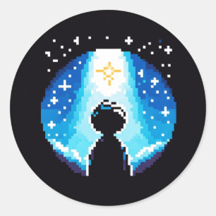 Pixelated Starry Night - Childhood Dreams Art Classic Round Sticker