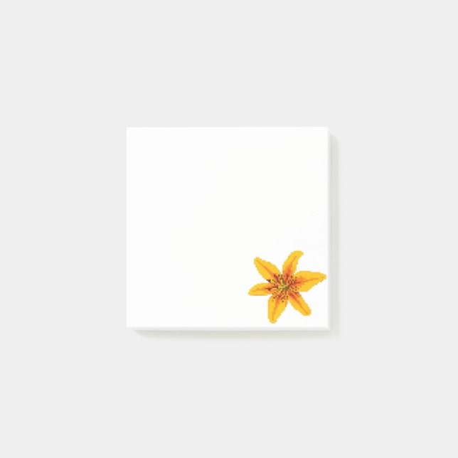 Pixelated Yellow Lily Flower Post-it Notes (Front)