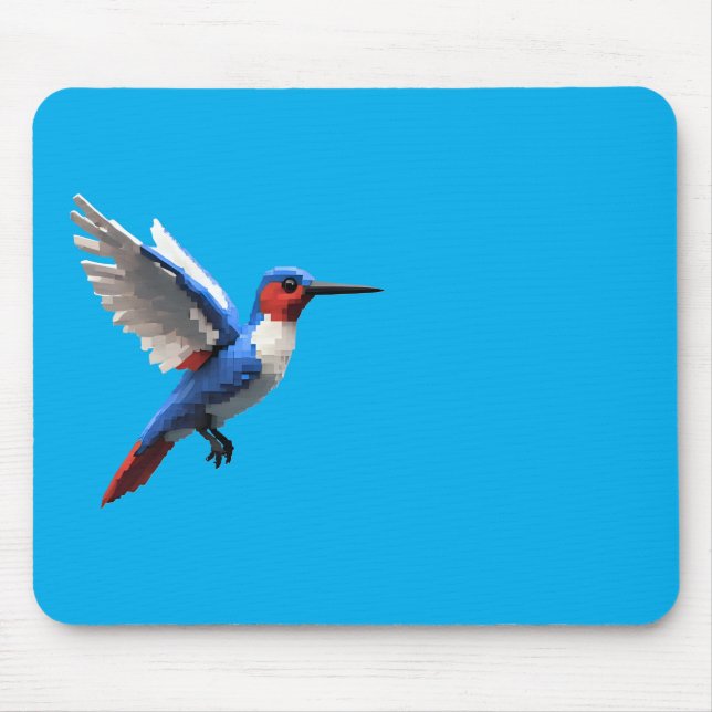 Pixeled Blue Hummingbird Mouse Pad (Front)