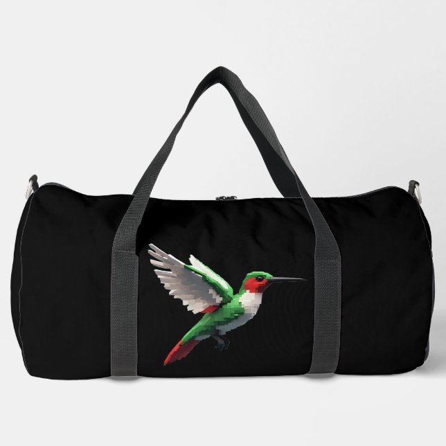 Pixeled Green Hummingbird Duffle Bag (Front)