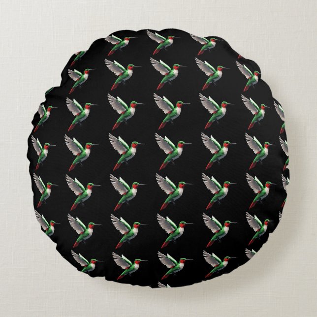 Pixeled Green Hummingbird  Round Pillow (Front)