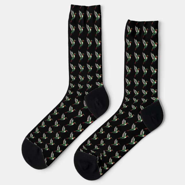 Pixeled Green Hummingbird  Socks (Left)
